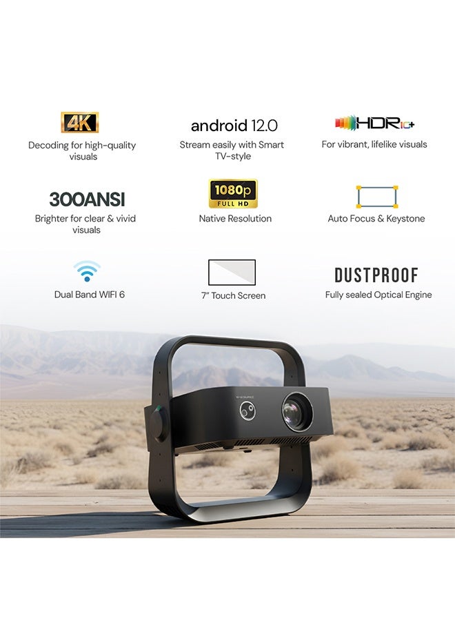 Wownect ORBIT 360 PRO TAB Projector 300 ANSI Lumens, Native 1080P, Android 12, 250-Inch Display, 7-Inch Touchscreen, Auto Focus And Keystone, WiFi 6, Bluetooth 5.1, AirPlay And Miracast, Portable Home Theater PROJ-WO-113-AN Black - Image 4