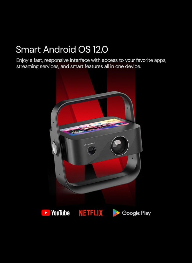 Wownect ORBIT 360 PRO TAB Projector 300 ANSI Lumens, Native 1080P, Android 12, 250-Inch Display, 7-Inch Touchscreen, Auto Focus And Keystone, WiFi 6, Bluetooth 5.1, AirPlay And Miracast, Portable Home Theater PROJ-WO-113-AN Black - Image 5