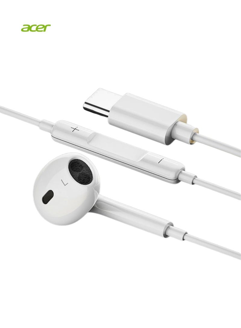 Acer OHW321 Graphene Dynamic Driver Type - C Earphones, Premium Hi - Fi Stereo Noise Cancelling Headphones, Compatible with Android/iPhone 15 - 16/HarmonyOS, Ergonomic Waterproof Gaming Earbuds for Music/Call/Game white - Image 1