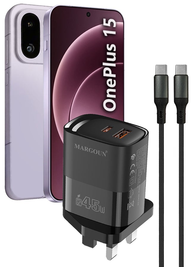 MARGOUN 45W Power Adapter Duo, Dual USB-C & USB-A Ports, PD & QC Super Fast Charging With Cable Type-C for Oneplus 15 Black-1 - Image 1