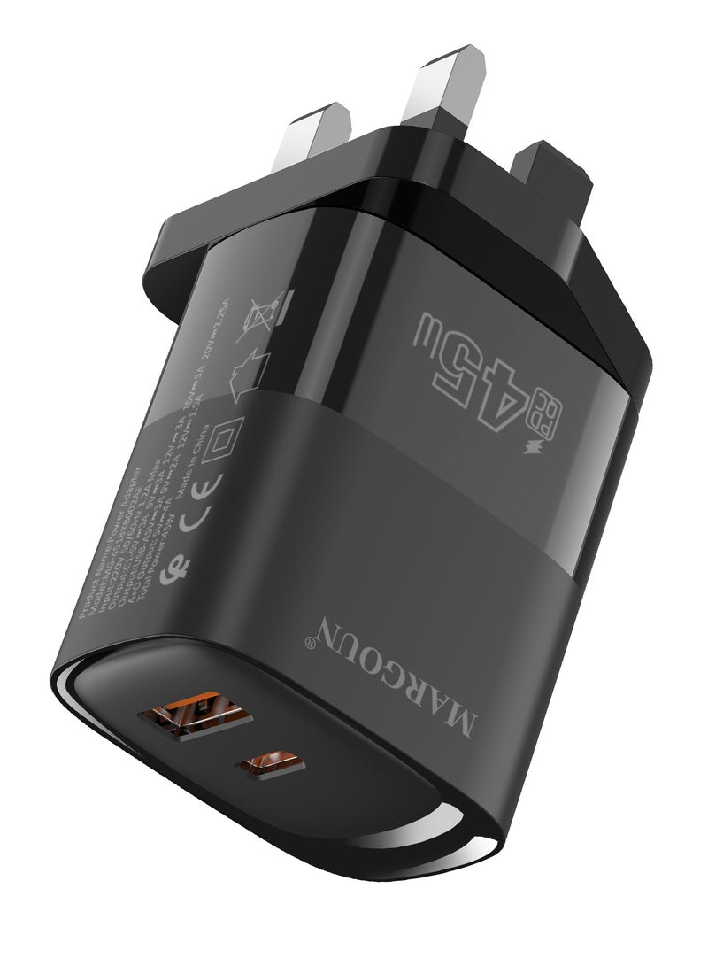 MARGOUN 45W Power Adapter Duo, Dual USB-C & USB-A Ports, PD & QC Super Fast Charging With Cable Type-C for Oneplus 15 Black-1 - Image 4