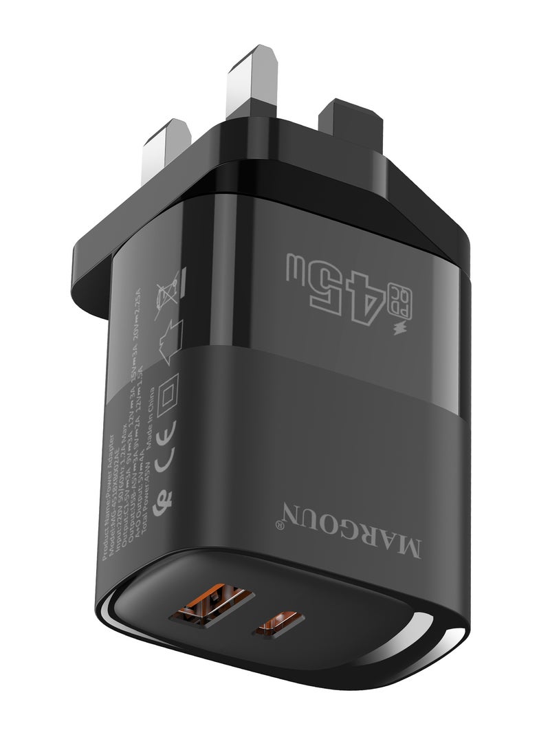 MARGOUN 45W Power Adapter Duo, Dual USB-C & USB-A Ports, PD & QC Super Fast Charging With Cable Type-C for Oneplus 15 Black-1 - Image 5