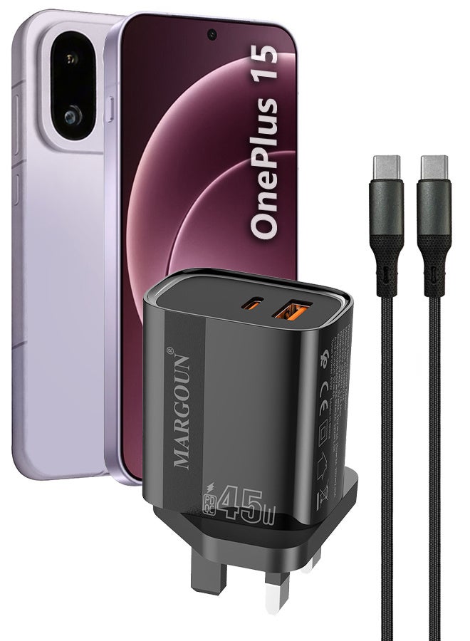 مارجون 45W Power Adapter Duo, Dual USB-C & USB-A Ports, PD & QC Super Fast Charging With Cable Type-C for Oneplus 15 Black-1 - Image 1