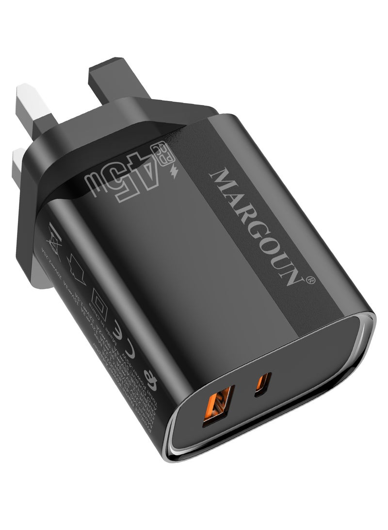 مارجون 45W Power Adapter Duo, Dual USB-C & USB-A Ports, PD & QC Super Fast Charging With Cable Type-C for Oneplus 15 Black-1 - Image 3