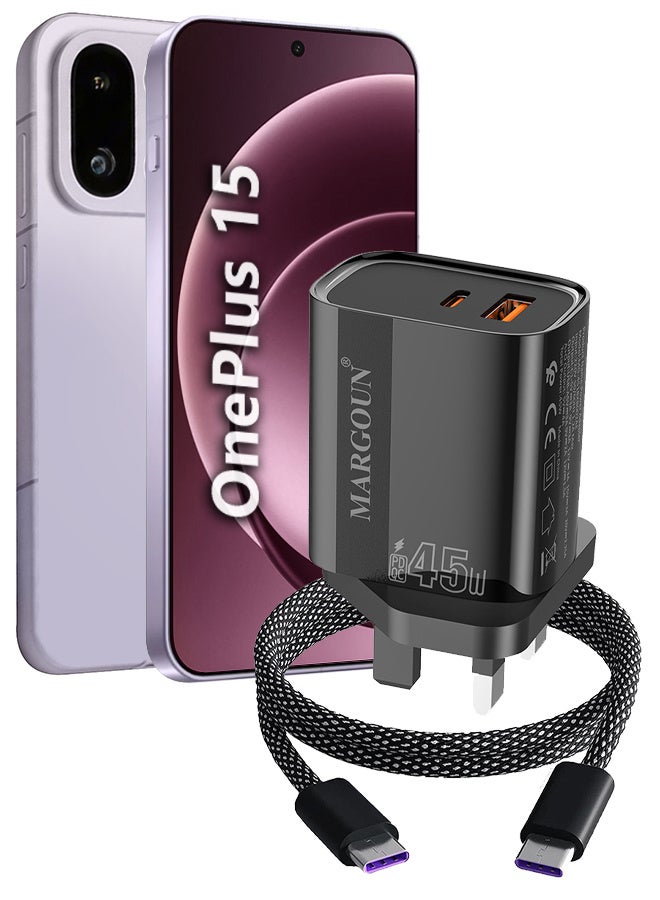 MARGOUN 45W Power Adapter Duo, Dual USB-C & USB-A Ports, PD & QC Super Fast Charging With Cable Type-C for Oneplus 15 Black-2 - Image 1