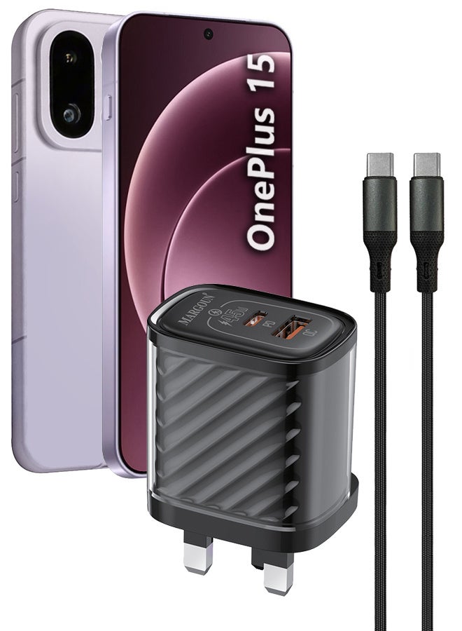 مارجون محول طاقة 45 واط ديو، منفذي USB-C و USB-A مزدوجين، شحن فائق السرعة PD و QC مع كابل Type-C لهاتف Oneplus 15 - Image 1