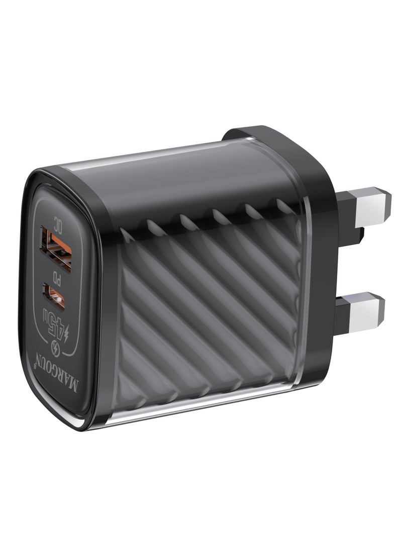 مارجون محول طاقة 45 واط ديو، منفذي USB-C و USB-A مزدوجين، شحن فائق السرعة PD و QC مع كابل Type-C لهاتف Oneplus 15 - Image 3