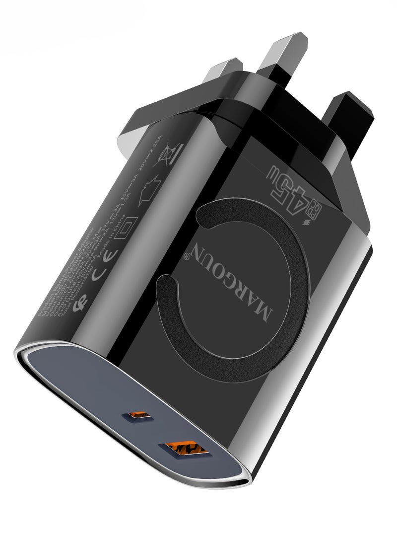 مارجون محول طاقة 45 واط ديو، منفذي USB-C و USB-A مزدوجين، شحن فائق السرعة PD و QC مع كابل Type-C لهاتف Oneplus 15 - Image 4