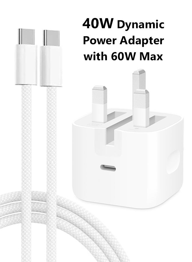 MARGOUN USB-C Fast Charging Wall Adapter 40W Dynamic Power – 60W Max Output, 3-Pin Plug white - Image 1
