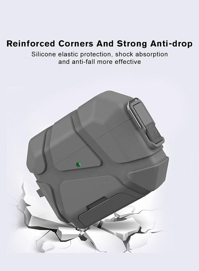 MARGOUN Heavy-Duty Protective Case for AirPods Pro 3 with Secure Lock, Keychain Clip and LED Window grey - Image 4