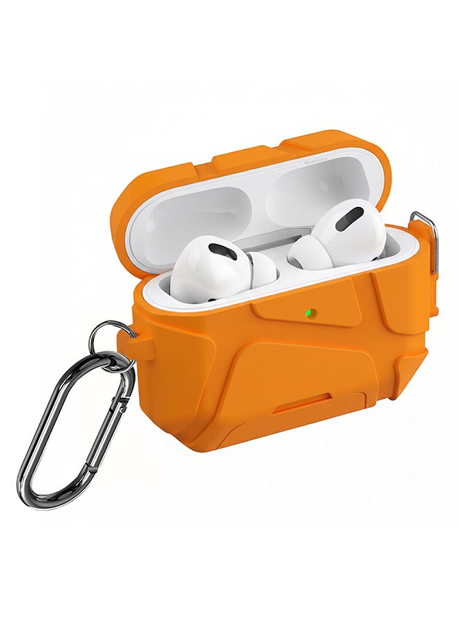 MARGOUN Heavy-Duty Protective Case for AirPods Pro 3 with Secure Lock, Keychain Clip and LED Window orange - Image 1