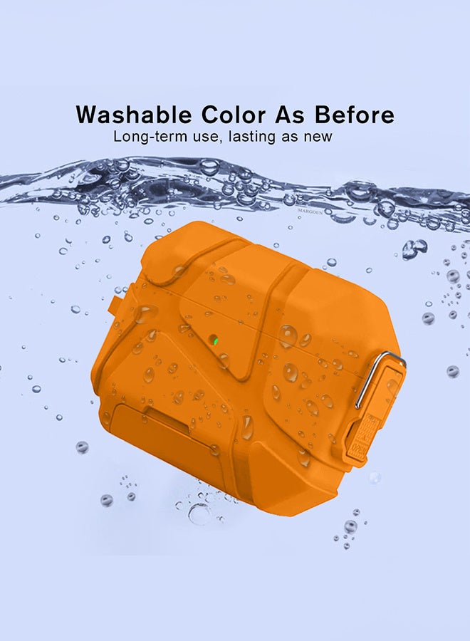 MARGOUN Heavy-Duty Protective Case for AirPods Pro 3 with Secure Lock, Keychain Clip and LED Window orange - Image 4