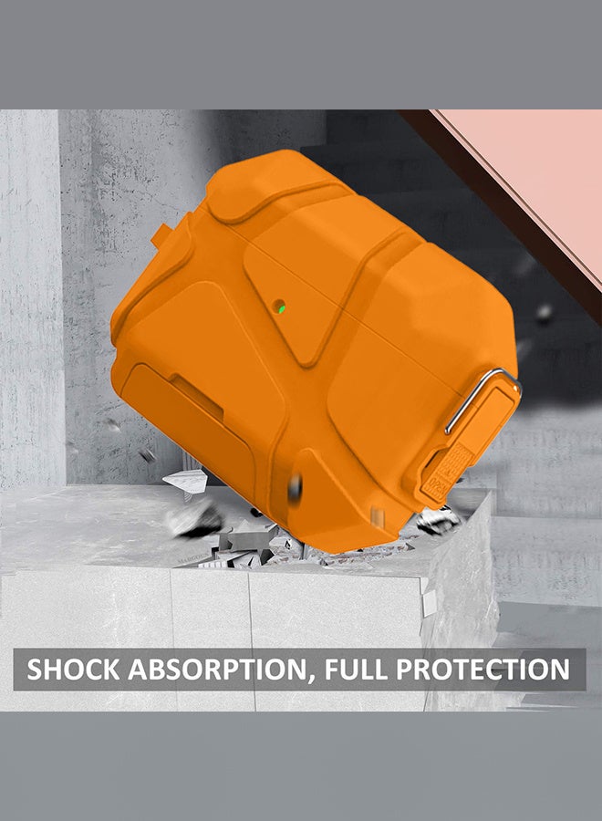 MARGOUN Heavy-Duty Protective Case for AirPods Pro 3 with Secure Lock, Keychain Clip and LED Window orange - Image 5