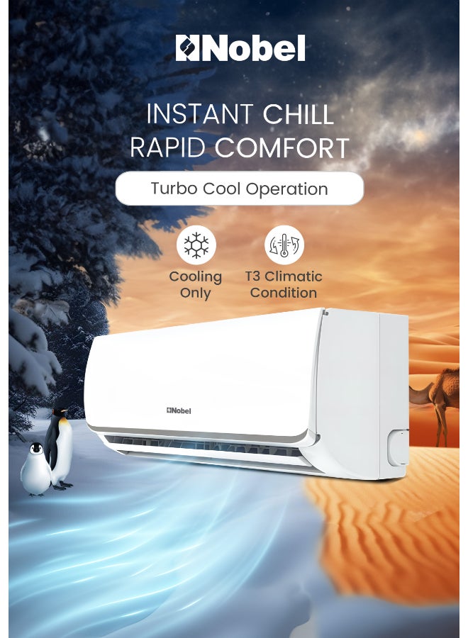 نوبل مكيف هواء سبليت 1 طن 12300 BTU T3 تبريد، ضاغط دوار، زعانف ذهبية، تدفق هواء 4 اتجاهات، إعادة تشغيل تلقائية – (ضمان 1 سنة) - Image 4