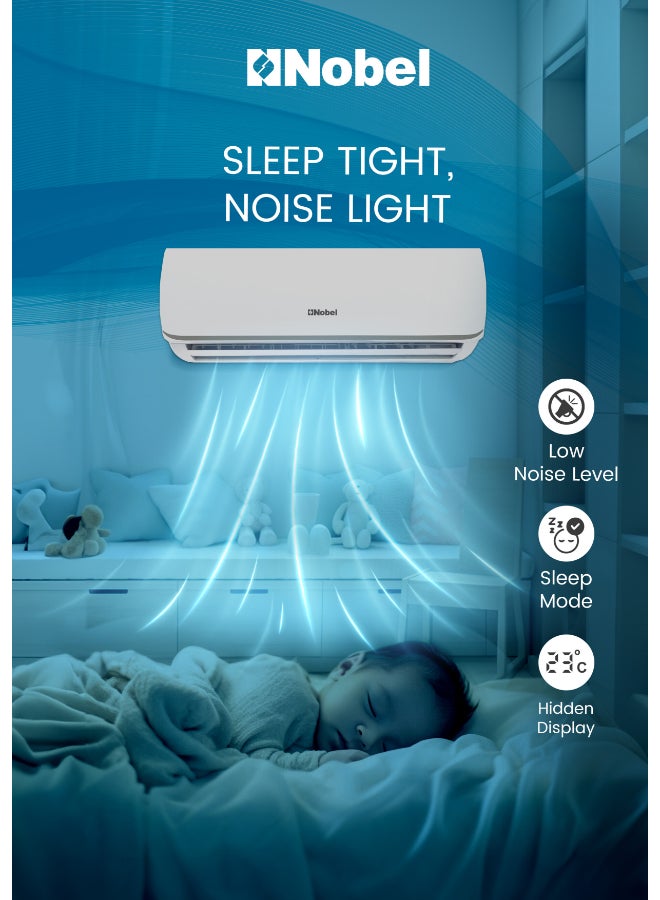 نوبل مكيف هواء سبليت 1 طن 12300 BTU T3 تبريد، ضاغط دوار، زعانف ذهبية، تدفق هواء 4 اتجاهات، إعادة تشغيل تلقائية – (ضمان 1 سنة) - Image 3