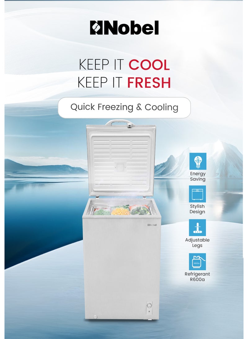 Nobel Chest Freezer 140L Gross / 99L Net Single Door Deep Freezer, Mechanical Control, R600a, Low Noise 42dB, Wire Basket – (1 Year Warranty) 140 L 400 W NCF140 White - Image 4