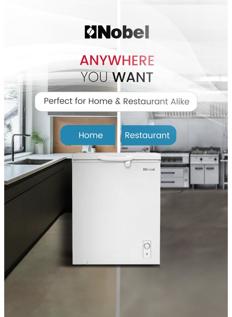 Nobel Chest Freezer 140L Gross / 99L Net Single Door Deep Freezer, Mechanical Control, R600a, Low Noise 42dB, Wire Basket – (1 Year Warranty) 140 L 400 W NCF140 White - Image 3