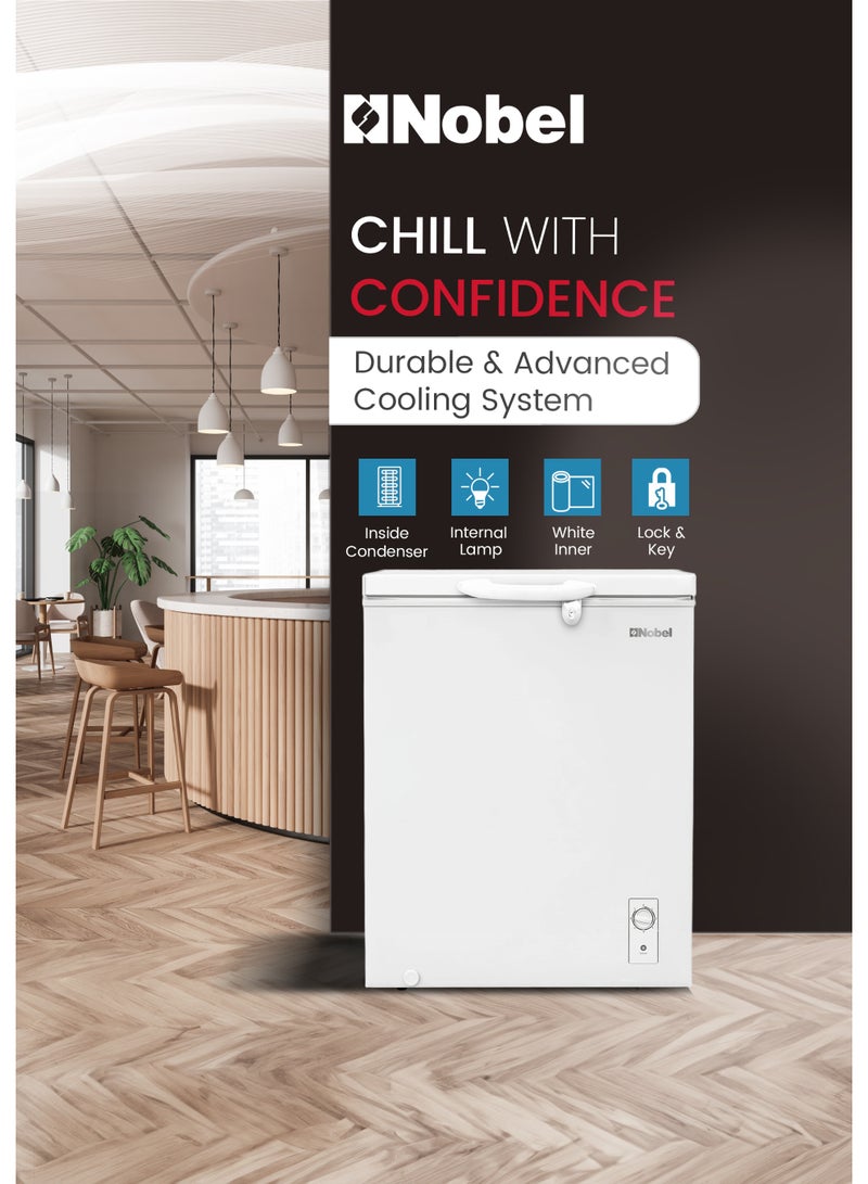 Nobel Chest Freezer 140L Gross / 99L Net Single Door Deep Freezer, Mechanical Control, R600a, Low Noise 42dB, Wire Basket – (1 Year Warranty) 140 L 400 W NCF140 White - Image 2