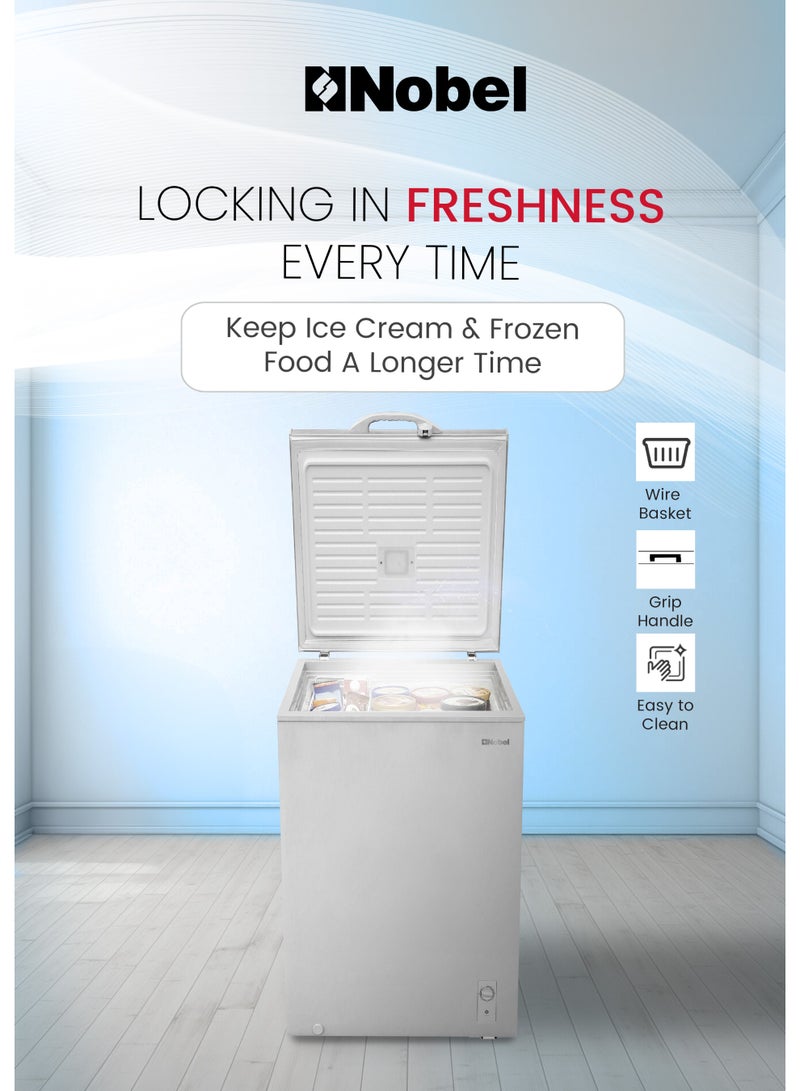 Nobel Chest Freezer 140L Gross / 99L Net Single Door Deep Freezer, Mechanical Control, R600a, Low Noise 42dB, Wire Basket – (1 Year Warranty) 140 L 400 W NCF140 White - Image 5