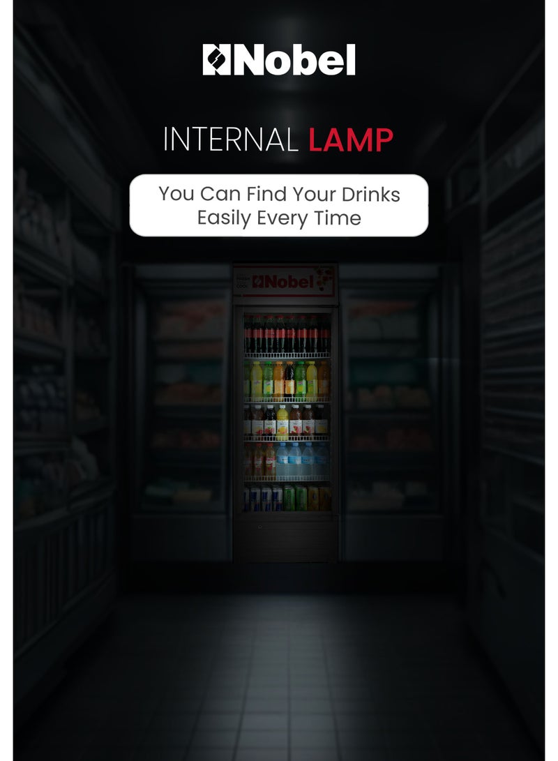 نوبل ثلاجة عرض بباب واحد بدون صقيع سعة 325 لتر إجمالي / 298 لتر صافي، ثلاجة تبريد مع شاشة LED وقفل وعجلات - (ضمان سنة واحدة) - Image 3