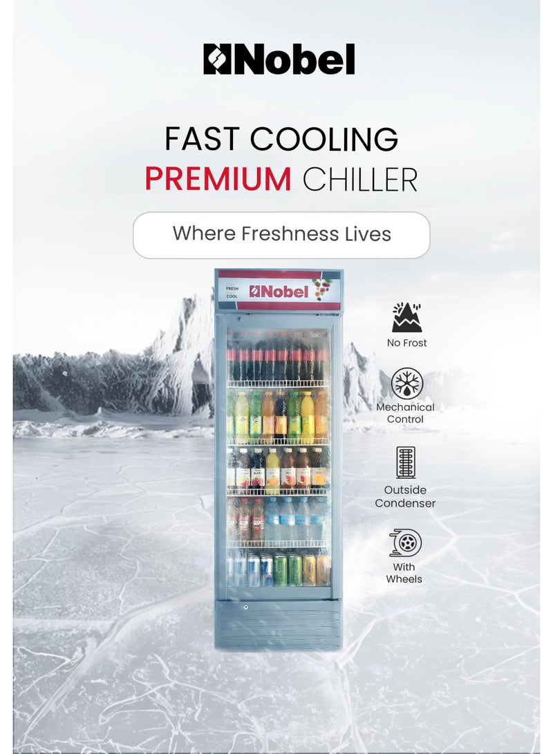 نوبل ثلاجة عرض بباب واحد بدون صقيع سعة 325 لتر إجمالي / 298 لتر صافي، ثلاجة تبريد مع شاشة LED وقفل وعجلات - (ضمان سنة واحدة) - Image 4
