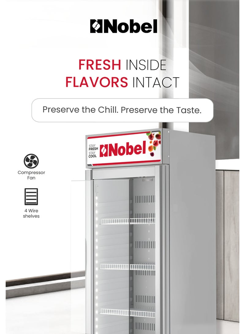 نوبل ثلاجة عرض بباب واحد بدون صقيع سعة 325 لتر إجمالي / 298 لتر صافي، ثلاجة تبريد مع شاشة LED وقفل وعجلات - (ضمان سنة واحدة) - Image 2