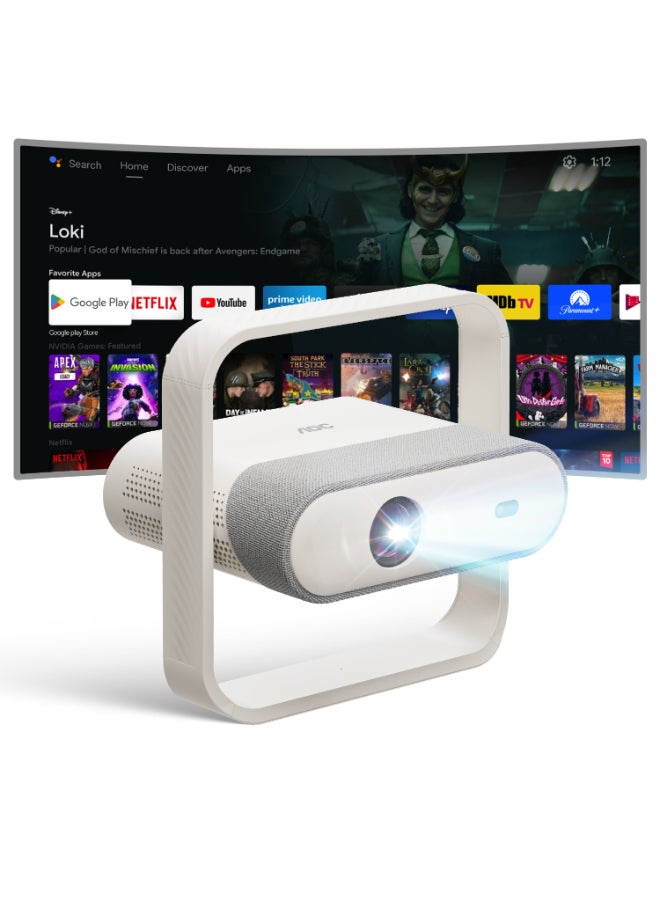 AOC Smart Projector Native 1080P 4K Support, 15000 Lumens, Android 12, WiFi 6 BT 5.2, Auto Focus & Keystone Portable Outdoor Projector, 360° Rotatable Projector with Built-in Apps & Dual Speakers XL3-600 VS6Pro - Image 1