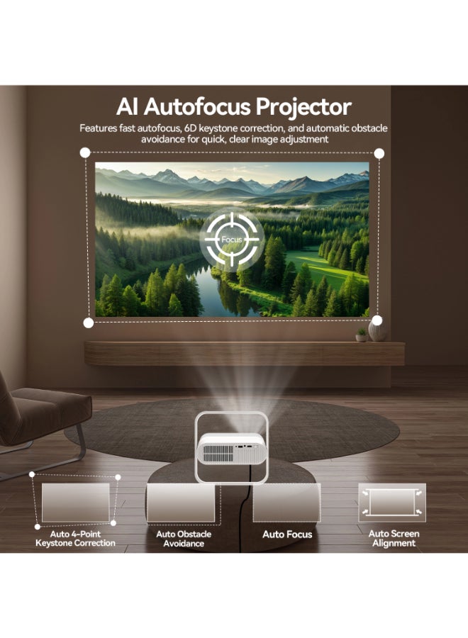 AOC Smart Projector Native 1080P 4K Support, 15000 Lumens, Android 12, WiFi 6 BT 5.2, Auto Focus & Keystone Portable Outdoor Projector, 360° Rotatable Projector with Built-in Apps & Dual Speakers XL3-600 VS6Pro - Image 4