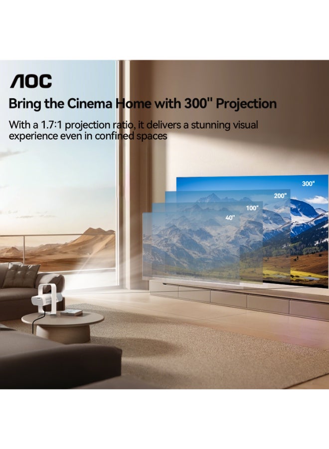 AOC Smart Projector Native 1080P 4K Support, 15000 Lumens, Android 12, WiFi 6 BT 5.2, Auto Focus & Keystone Portable Outdoor Projector, 360° Rotatable Projector with Built-in Apps & Dual Speakers XL3-600 VS6Pro - Image 5