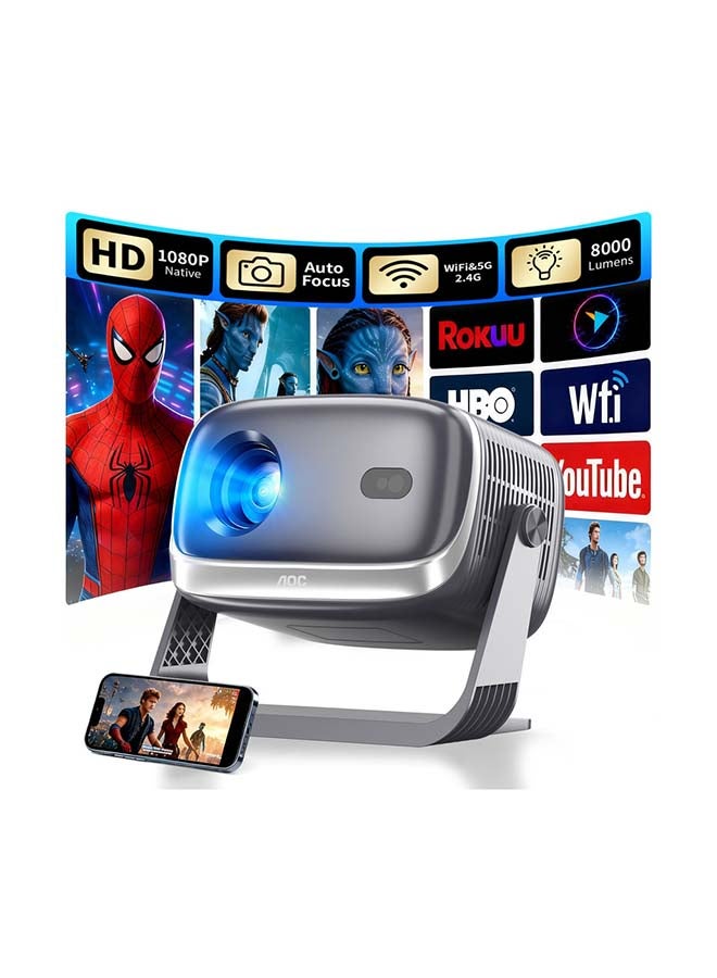 AOC 720P HD 4K Support Projector,WiFi 6 & BT 5.0 Smart Projector with 10000 lumens,Android 12,Auto Focus & Keystone Zoom,Built-in Speaker,Compatible with Smartphone/Laptop/PC & Home Theater & Outdoor XL2-2C0 Velix - Image 1