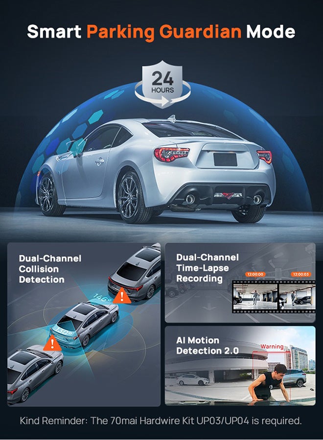 70mai Dual Dash Cam Front and Rear 4K X800 128G, Car Camera for Cars with Sony IMX678, STARVIS 2 Night Vision, HDR 360°, 4G LTE, AI Motion Detection, ADAS, 5GHz Wi-Fi 6, Parking Monitor, Voice Control - Image 5