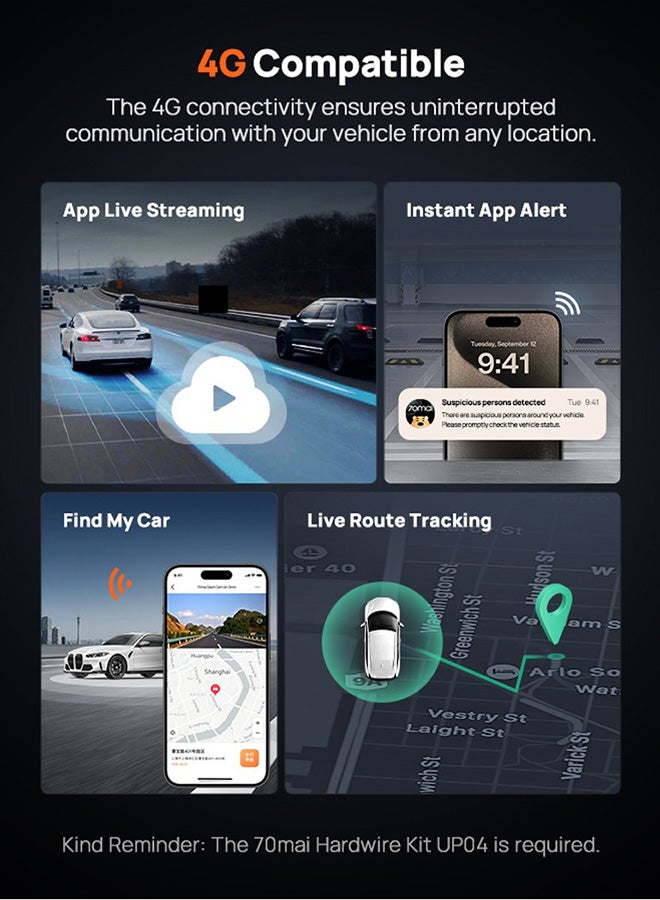 70mai Dual Dash Cam Front and Rear 4K X800 128G, Car Camera for Cars with Sony IMX678, STARVIS 2 Night Vision, HDR 360°, 4G LTE, AI Motion Detection, ADAS, 5GHz Wi-Fi 6, Parking Monitor, Voice Control - Image 2