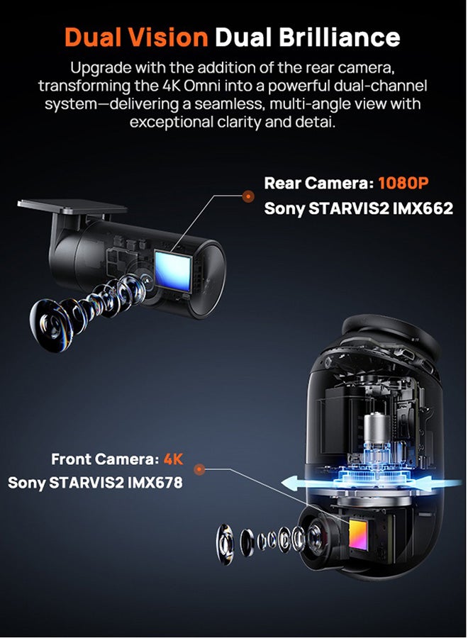 70mai Dual Dash Cam Front and Rear 4K X800 128G, Car Camera for Cars with Sony IMX678, STARVIS 2 Night Vision, HDR 360°, 4G LTE, AI Motion Detection, ADAS, 5GHz Wi-Fi 6, Parking Monitor, Voice Control - Image 4