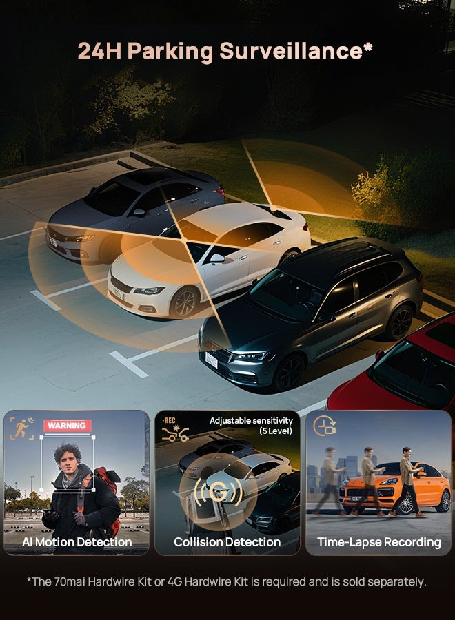 70mai A810S-2 Dash Cam 4K Front and Rear, 4K+1080P Car Camera with STARVIS 2 Sensors HDR Night Vision, 4G LTE, ADAS & WiFi 6, 24/7 Parking, Voice Cont image 8
