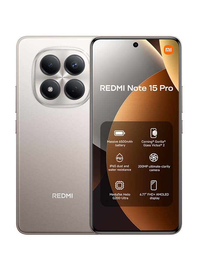 Xiaomi Redmi Note 15 Pro Dual SIM 4G Titanium Color 8G RAM 256GB with 2 Pin adaptor - Global Version - Image 1