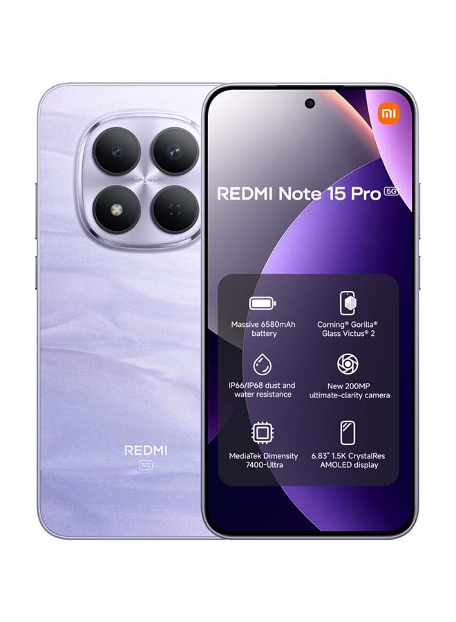 Redmi Note 15 Pro Dual SIM 5G Mist Purple 12GB RAM 256GB with 3 Pin adaptor - Global Version