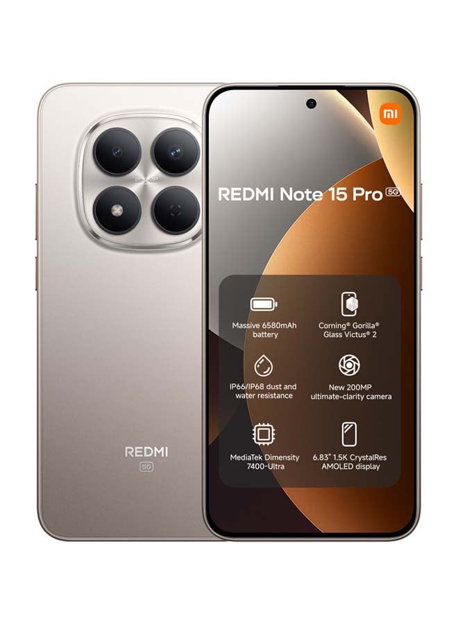 شاومي Redmi Note 15 Pro Dual SIM 5G Titanium Color 12GB RAM 256GB with 3 Pin adaptor - Global Version - Image 1