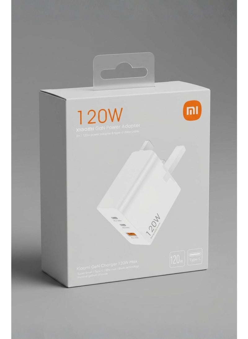 شاومي شاحن 120 واط GaN فائق السرعة، 2 × USB-C و 1 × USB-A، محول سفر مدمج عالي السرعة يتميز بالأمان الذكي وأداء كفاءة الحرارة للأجهزة المحمولة/الأجهزة اللوحية/الكمبيوترات المحمولة، كابل USB-C إلى USB-C 120 واط متضمن - Image 2