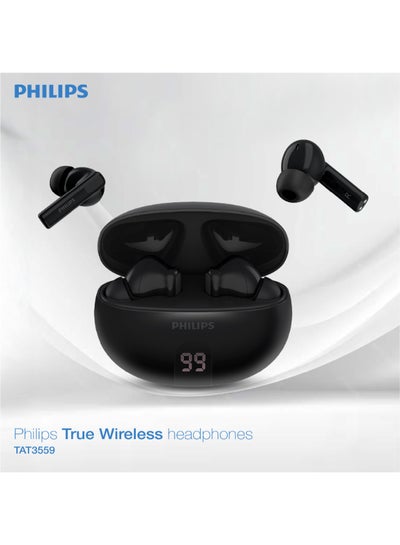 Philips TAT3559BK 3000 Series True Wireless Earbuds – Deep Bass Performance, Long-Lasting Battery Black