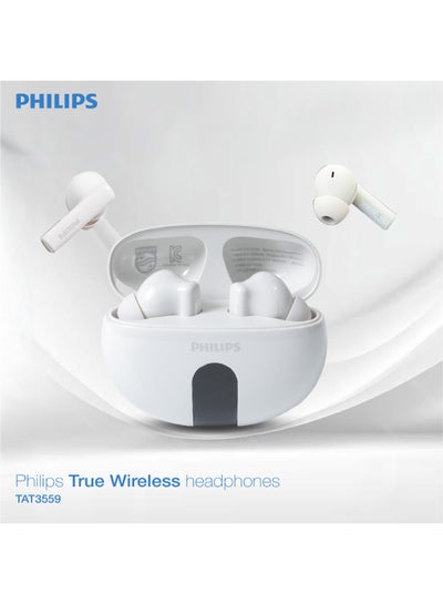 Philips TAT3559WT 3000 Series True Wireless Earbuds – Premium White Finish, Powerful Sound, Extended Playtime White