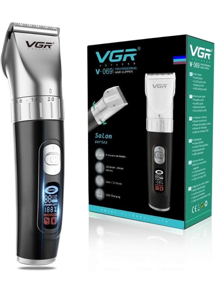 VGR Hair Clippers, Professional Hair Cutting Kit for Men, USB Cord/Cordless Rechargeable Hair Trimmer Set with LED Display, Model V-069 - Image 1
