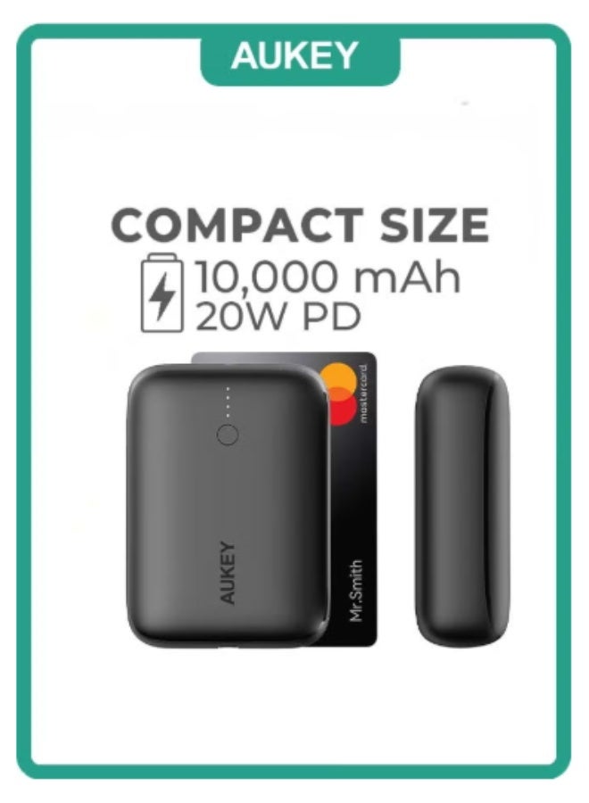 Aukey 20W Fast Charging 10000mAh Power Bank - Aukey Basix Mini (Compact &amp; Portable), PD/QC3.0 for iPhone 15/14/13 &amp; Samsung S24/S23 &amp; iPad Pro – Travel friendly - Black - Image 1