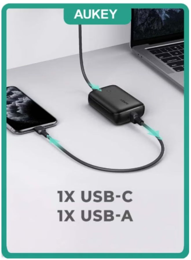 Aukey 20W Fast Charging 10000mAh Power Bank - Aukey Basix Mini (Compact &amp; Portable), PD/QC3.0 for iPhone 15/14/13 &amp; Samsung S24/S23 &amp; iPad Pro – Travel friendly - Black - Image 4