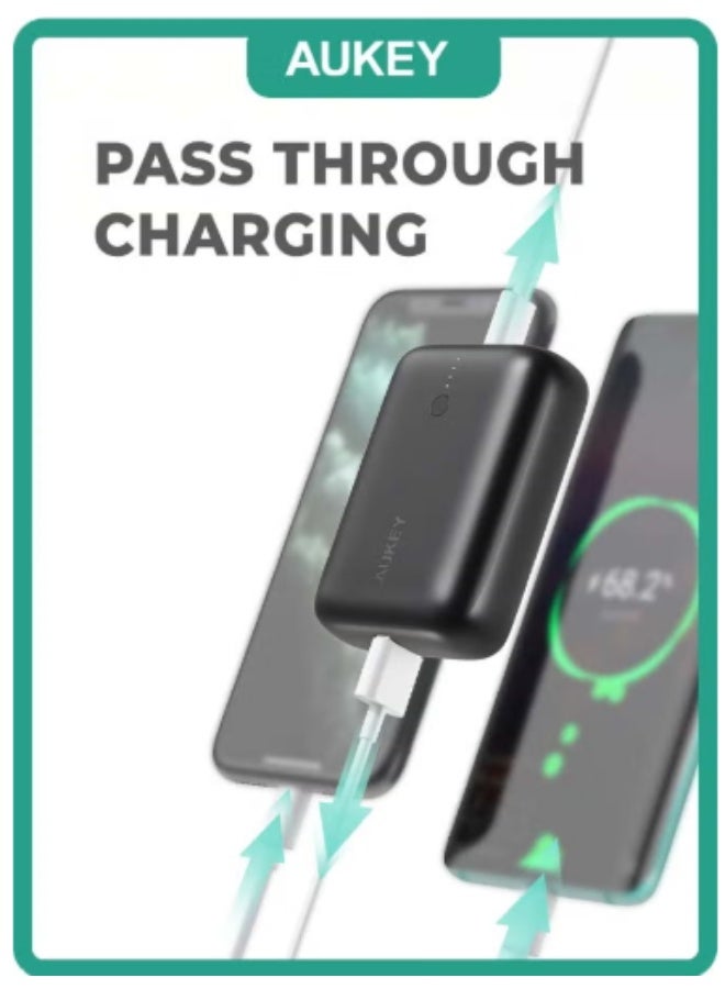 Aukey 20W Fast Charging 10000mAh Power Bank - Aukey Basix Mini (Compact &amp; Portable), PD/QC3.0 for iPhone 15/14/13 &amp; Samsung S24/S23 &amp; iPad Pro – Travel friendly - Black - Image 3