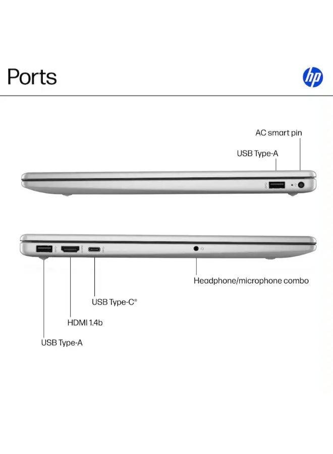 15-fc0146dx Laptop, 15.6" FHD Touch Display, AMD Ryzen 5 7520U, 8GB RAM, 512GB SSD, AMD Radeon Graphics, English Keyboard, Windows 11 Home English Natural Silver image 10