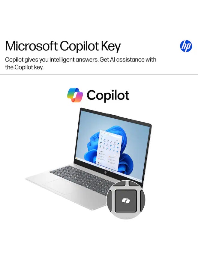 15-fc0146dx Laptop, 15.6" FHD Touch Display, AMD Ryzen 5 7520U, 8GB RAM, 512GB SSD, AMD Radeon Graphics, English Keyboard, Windows 11 Home English Natural Silver image 9