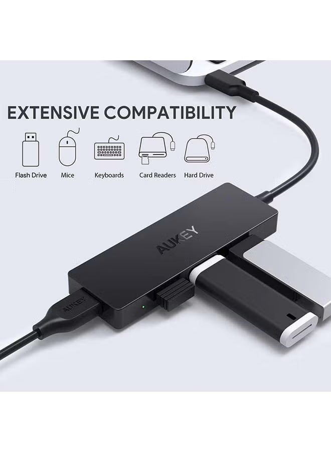 Aukey Unity Slim C 4-In-1 4-Port USB 3.0 Type-C Hub Black Black - Image 2