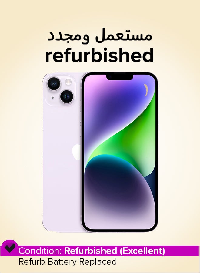 ابل  مجدد - آيفون 14 128 جيجابايت بنفسجي 5G مع فيس تايم - النسخة الدولية - Image 1