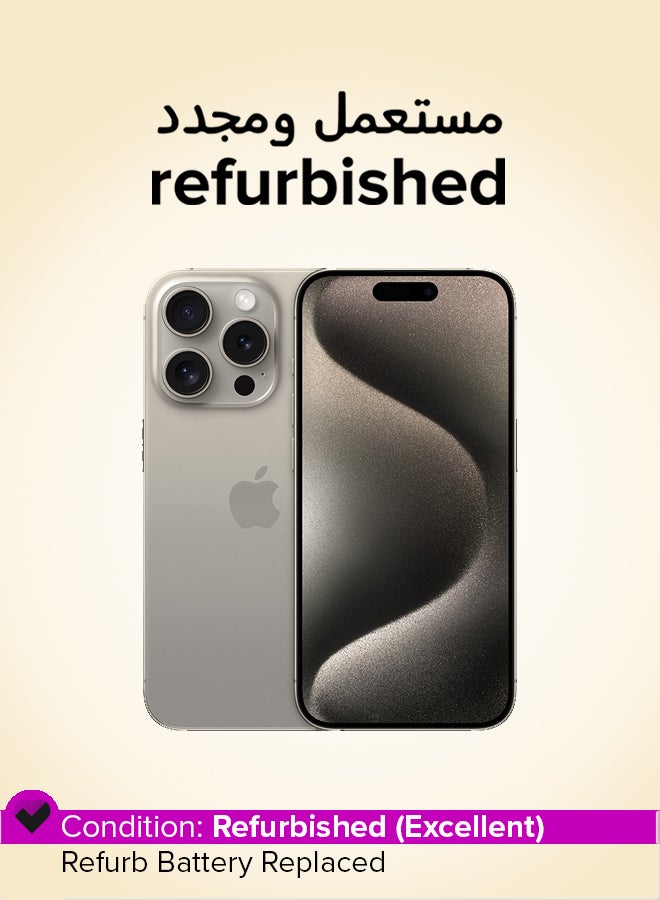 ابل  مجدد - آيفون 15 برو 256 جيجابايت تيتانيوم طبيعي 5G مع فيس تايم - النسخة الدولية - Image 1