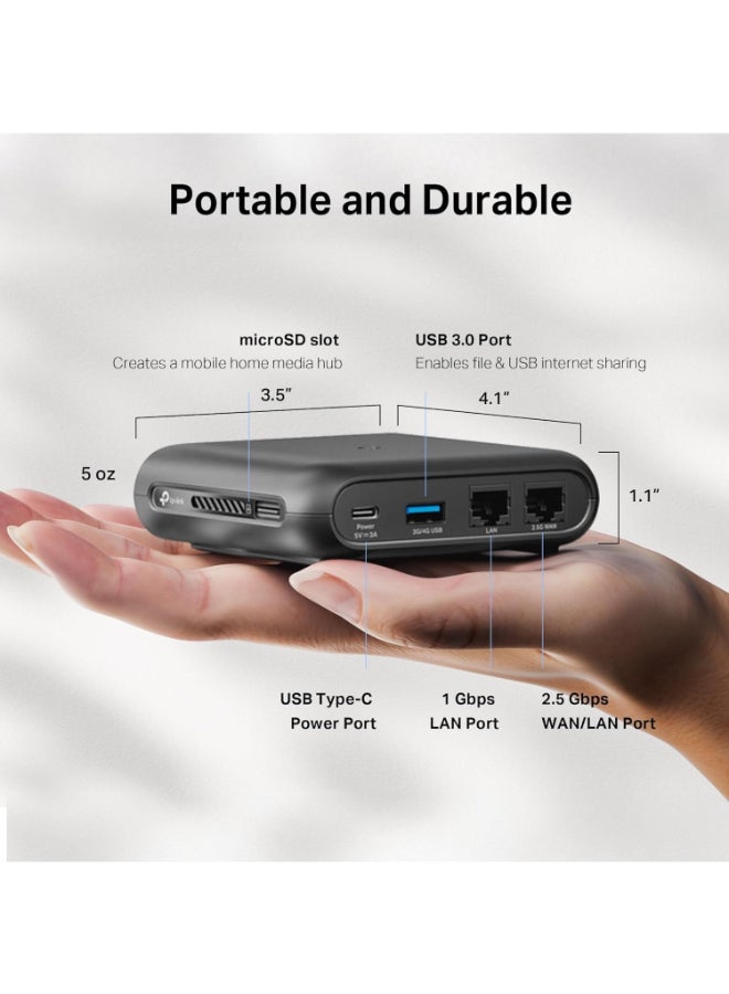 تي بي لينك Dual-Band Wi-Fi 6 AX3000 Travel Router TL-WR3002X | Multi-Gig Portable | OpenVPN, WireGuard | Easy Public WiFi Sharing | Hotel/Cruise/Travel Approved | Phone WiFi Tether | USB 3.0 | Multi-Mode black - Image 3